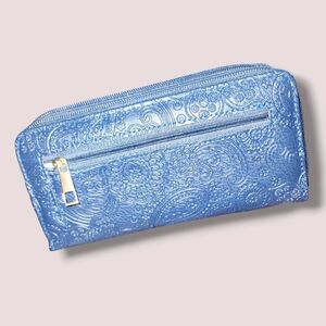 NWT Women's Stone Mountain USA Double Zipper Wallet Embossed Paisley In Navy